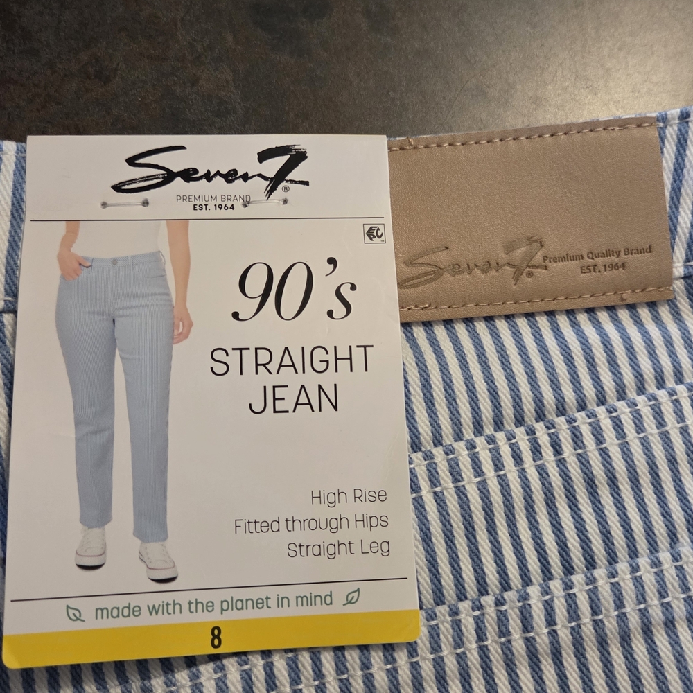Retro Cool Girl Jeans ✨ Seven7 90s Straight High Rise Striped Denim NWT 8